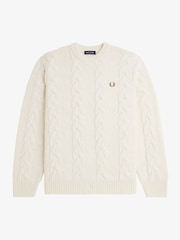 Fred Perry Ecru White Chunky Cable Knitted Jumper - Image 6 of 7