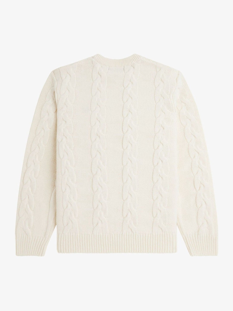 Fred Perry Ecru White Chunky Cable Knitted Jumper - Image 7 of 7