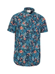 Mountain Warehouse Aqua Blue 100% Cotton Tropical Printed Mens Short Sleeved Shirt - Image 1 of 4