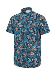 Mountain Warehouse Aqua Blue 100% Cotton Tropical Printed Mens Short Sleeved Shirt - Image 2 of 4