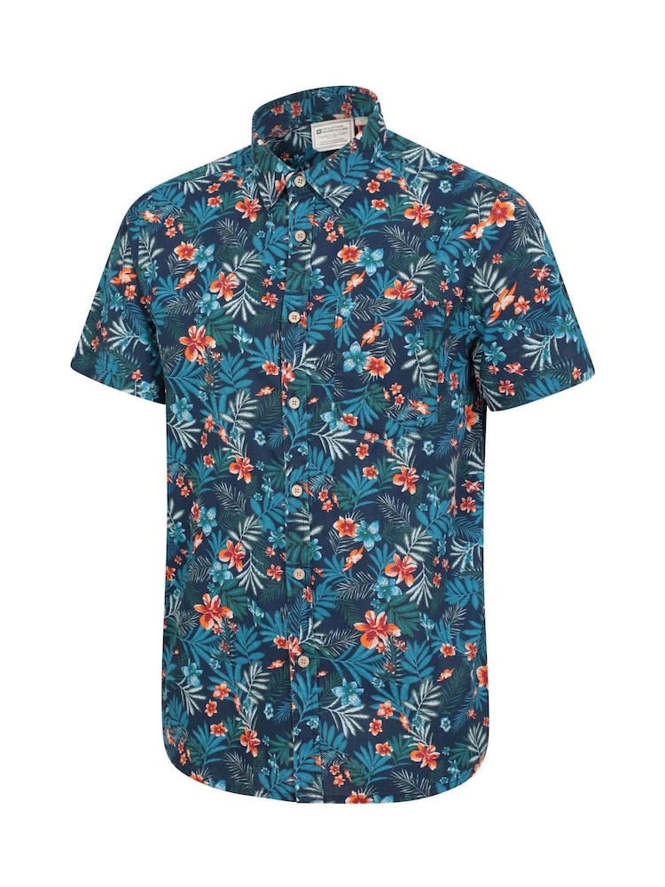 Mountain Warehouse Aqua Blue 100% Cotton Tropical Printed Mens Short Sleeved Shirt - Image 2 of 4