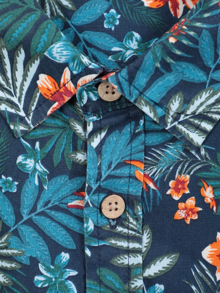 Mountain Warehouse Aqua Blue 100% Cotton Tropical Printed Mens Short Sleeved Shirt - Image 4 of 4