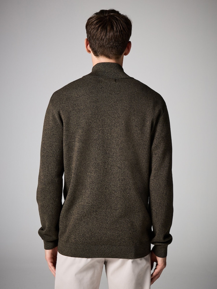 Khaki Green Regular Fit 100% Cotton Premium Zip-Through Jumper - Image 4 of 8