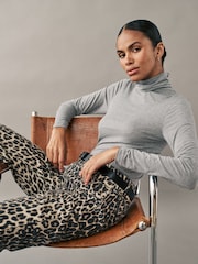 Grey Super Soft Modal Rib Roll Neck Long Sleeve Top - Image 1 of 7