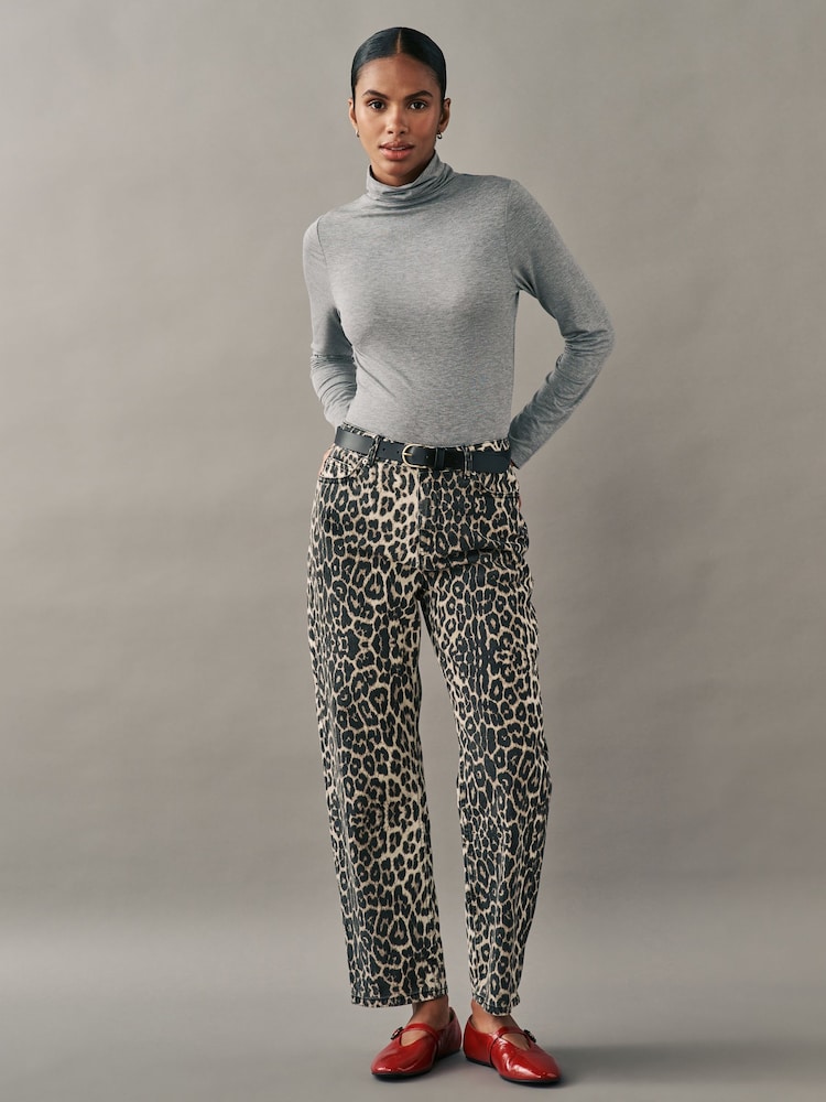 Grey Super Soft Modal Rib Roll Neck Long Sleeve Top - Image 2 of 7