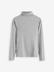 Grey Super Soft Modal Rib Roll Neck Long Sleeve Top - Image 5 of 7