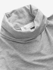Grey Super Soft Modal Rib Roll Neck Long Sleeve Top - Image 7 of 7