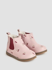 JoJo Maman Bébé Pink Pretty Cherry Print Leather Chelsea Boots - Image 1 of 4