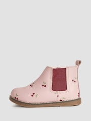 JoJo Maman Bébé Pink Pretty Cherry Print Leather Chelsea Boots - Image 4 of 4