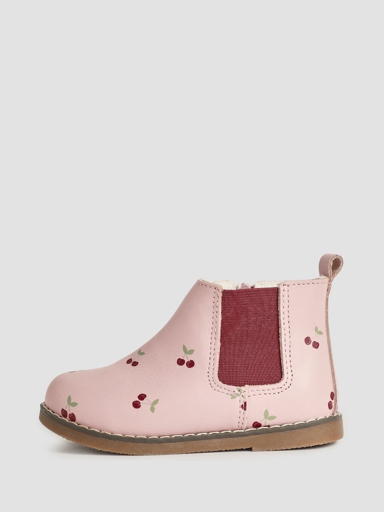 JoJo Maman Bébé Pink Pretty Cherry Print Leather Chelsea Boots - Image 4 of 4