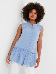 Joe Browns Blue Basic Sleeveless Frilly 100% Cotton Tunic - Image 1 of 5