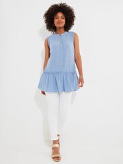 Joe Browns Blue Basic Sleeveless Frilly 100% Cotton Tunic - Image 2 of 5