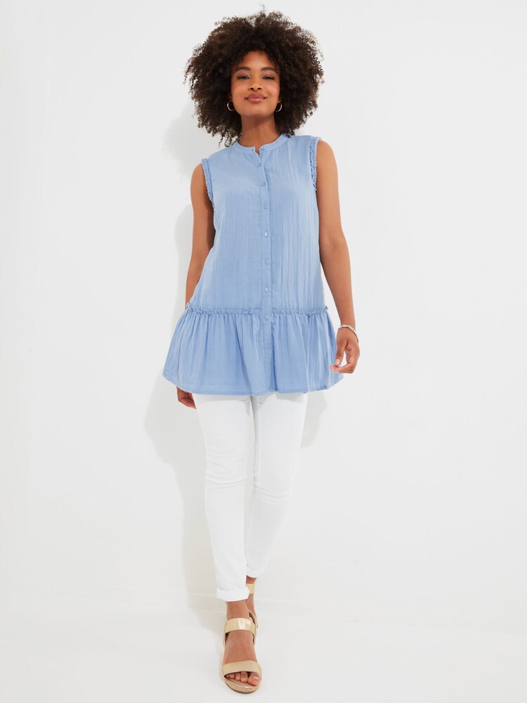 Joe Browns Blue Basic Sleeveless Frilly 100% Cotton Tunic - Image 2 of 5 Joe Browns Blue Basic Sleeveless Frilly 100% Cotton Tunic - Image 2 of 5