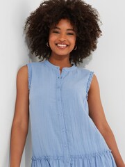 Joe Browns Blue Basic Sleeveless Frilly 100% Cotton Tunic - Image 4 of 5