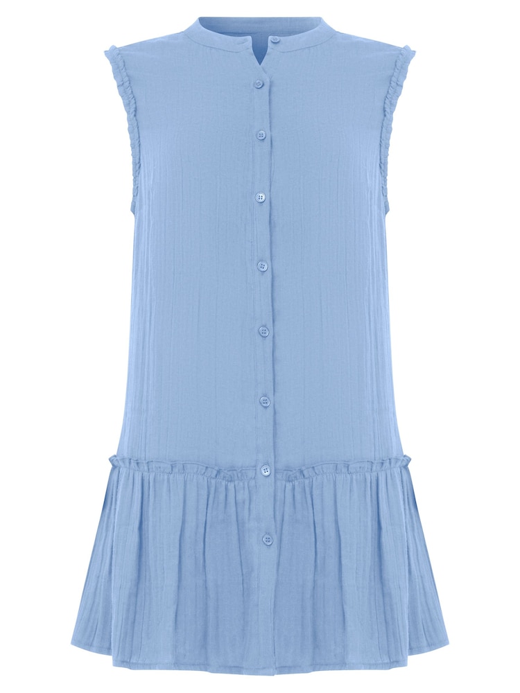 Joe Browns Blue Basic Sleeveless Frilly 100% Cotton Tunic - Image 5 of 5