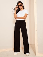 Friends Like These Black Elasticated Wasit Soft Slinky Wide Leg Trousers - Image 2 of 4