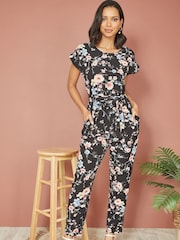 Yumi Black Blossom Print Jumpsuit - Image 1 of 4