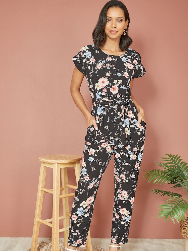 Yumi Black Blossom Print Jumpsuit - Image 1 of 4