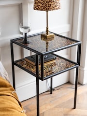 Rockett St George Leopard Print Glass Bedside Table - Image 1 of 6