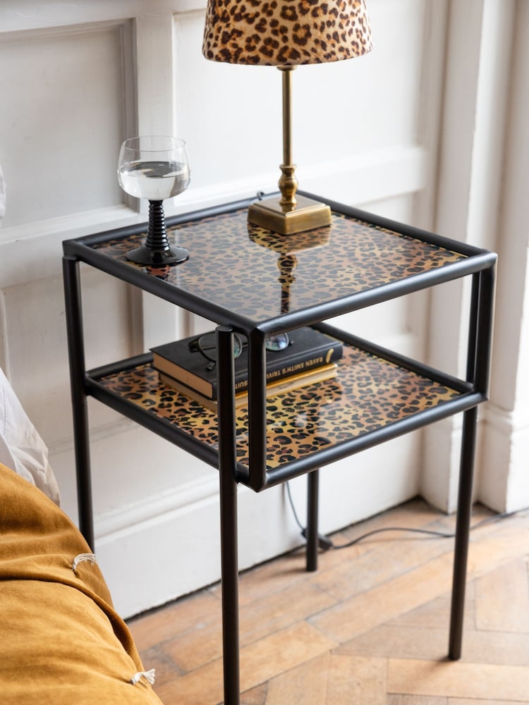 Rockett St George Leopard Print Glass Bedside Table - Image 1 of 6