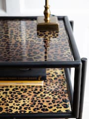 Rockett St George Leopard Print Glass Bedside Table - Image 3 of 6