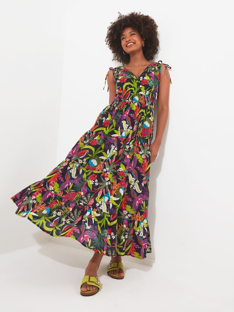 Joe Browns Ärmelloses Sommer-Maxikleid aus Baumwolle mit tropischem Print - Bild 2 von 7