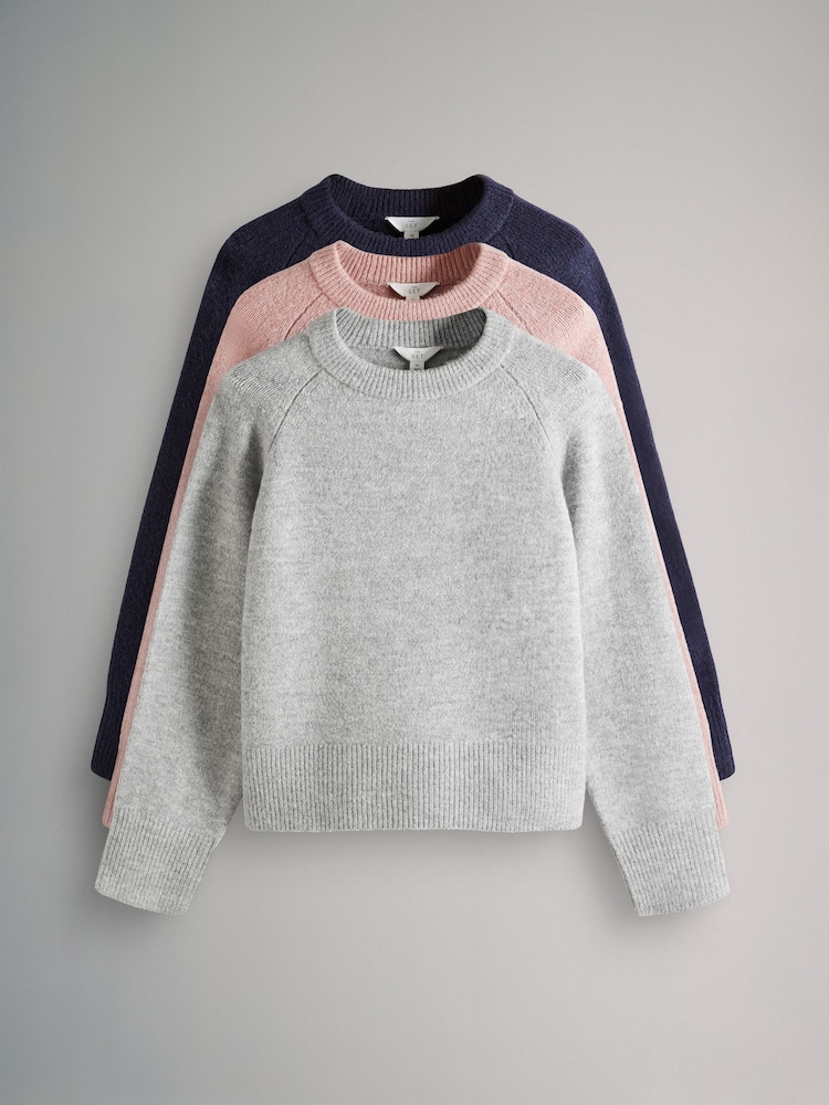 The Set Pink/Grey/Blue 3 Pack Classic Raglan Sleeve Jumper - Image 2 of 11