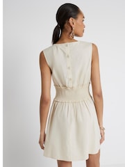 River Island Beige 100% Cotton Shirred Waist Mini Dress - Image 2 of 5