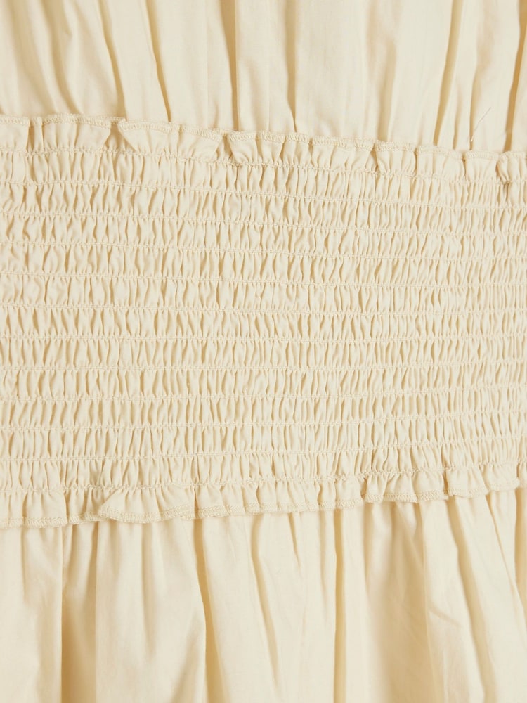 River Island Beige 100% Cotton Shirred Waist Mini Dress - Image 5 of 5
