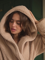 Neutral Short Teddy Dressing Gown - Image 5 of 9