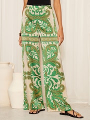 Friends Like These Green Satin Elastic Waist Wide Leg Trouser - Image 1 of 4