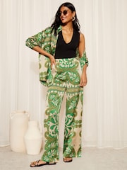 Friends Like These Green Satin Elastic Waist Wide Leg Trouser - Image 2 of 4