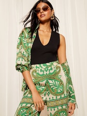 Friends Like These Green Satin Elastic Waist Wide Leg Trouser - Image 3 of 4
