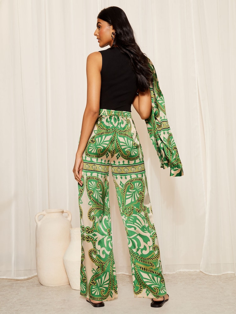 Friends Like These Green Satin Elastic Waist Wide Leg Trouser - Image 4 of 4