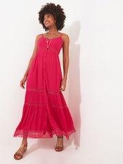 Joe Browns Pink Vibrant Tiered Strappy Button Through Maxi Sundress - Image 1 of 5