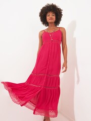 Joe Browns Pink Vibrant Tiered Strappy Button Through Maxi Sundress - Image 2 of 5