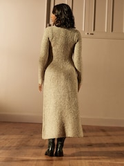 Neutral Polo Collar Henley Button Down Neppy Maxi Knitted Jumper Dress - Image 3 of 7