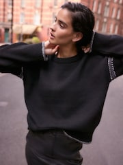 Black Contrast Trim Soft Touch Knitted Jumper - Image 1 of 7