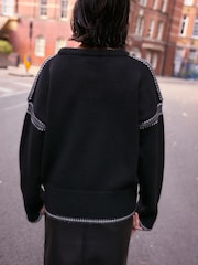 Black Contrast Trim Soft Touch Knitted Jumper - Image 3 of 7