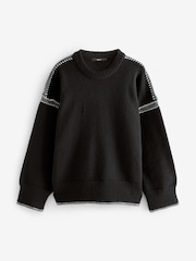 Black Contrast Trim Soft Touch Knitted Jumper - Image 5 of 7