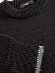 Black Contrast Trim Soft Touch Knitted Jumper - Image 6 of 7