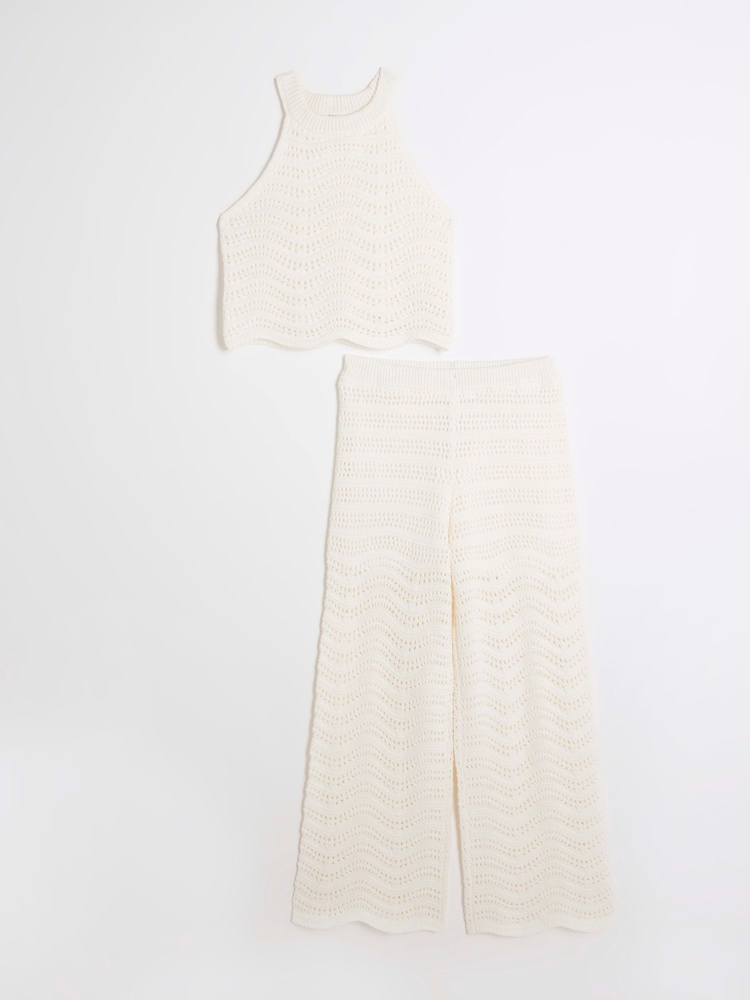 River Island Cream Girls Crochet 100% Cotton Top and Trousers Set - Image 2 of 6 River Island Cream Girls Crochet 100% Cotton Top and Trousers Set - Image 2 of 6