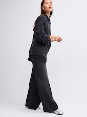 Grey Charcoal Shirt Layer Gem Embellished Argyle Knitted Jumper - Image 3 of 8