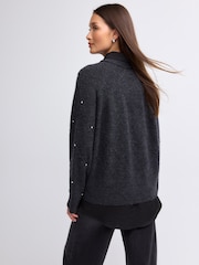 Grey Charcoal Shirt Layer Gem Embellished Argyle Knitted Jumper - Image 4 of 8