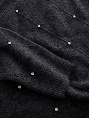 Grey Charcoal Shirt Layer Gem Embellished Argyle Knitted Jumper - Image 7 of 8