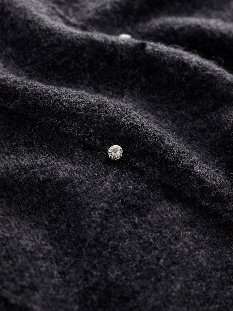 Grey Charcoal Shirt Layer Gem Embellished Argyle Knitted Jumper - Image 8 of 8