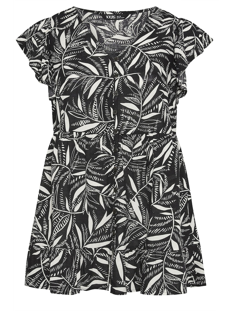 Schwarz - Yours Curve Leaf Print Frill Blouse - Bild 5 von 5