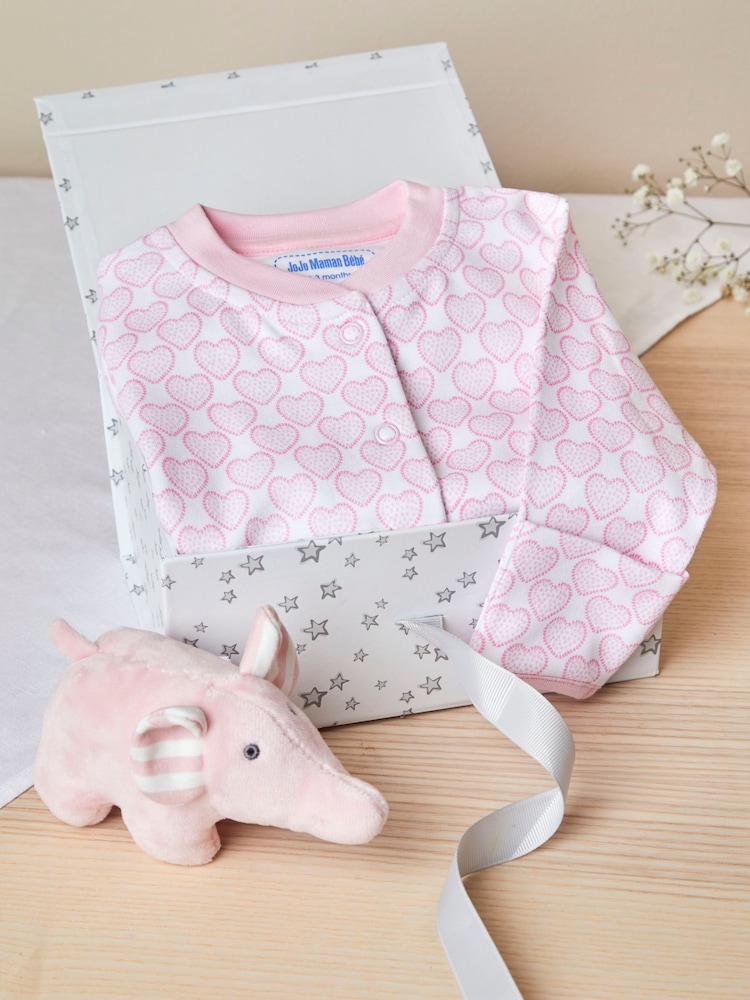 JoJo Maman Bébé Pink New Baby Heart Elephant Gift Set - Image 1 of 4
