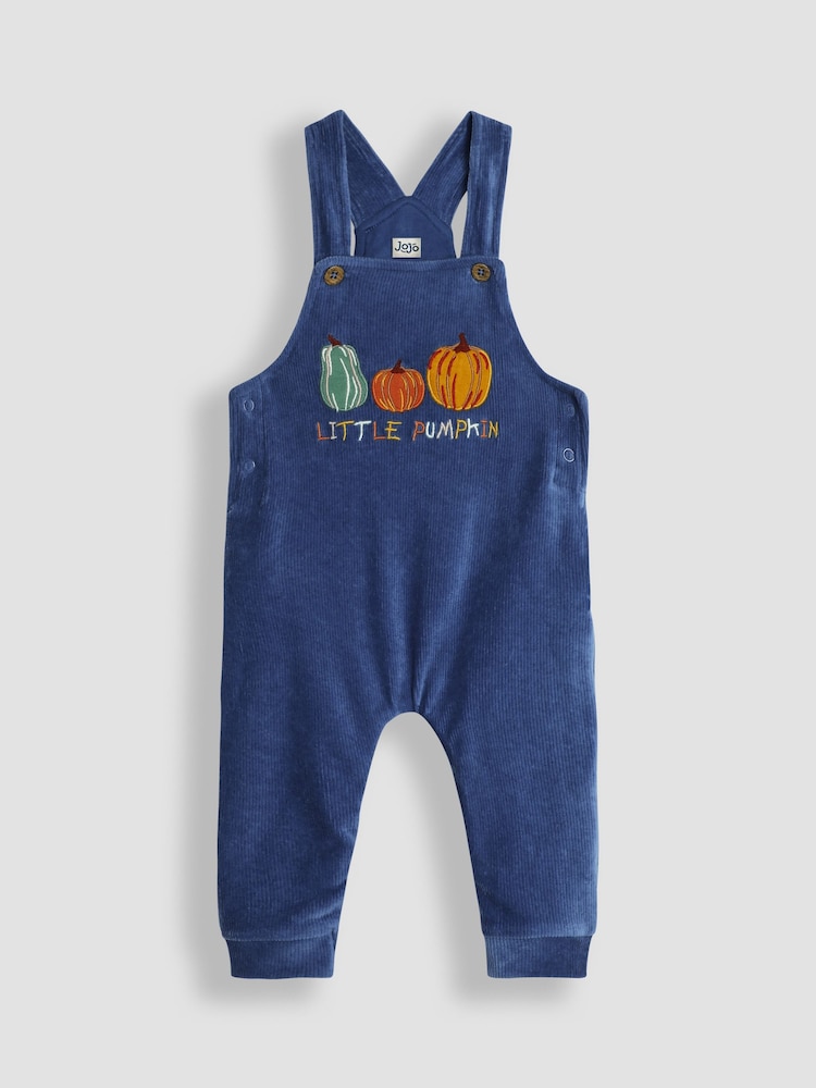 JoJo Maman Bébé Denim Pumpkin Applique Velour Dungarees And Top Set - Image 2 of 6 JoJo Maman Bébé Denim Pumpkin Applique Velour Dungarees And Top Set - Image 2 of 6