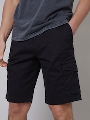 Threadbare Black Cotton Cargo Shorts With Stretch - Image 1 of 5